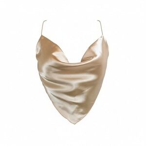 New Small Backless Silky Ivory Triangle Crop Top Blouse Satin Adjustable halter